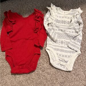 HONEST 6-9 months Red and White/Gray Patterned onesies